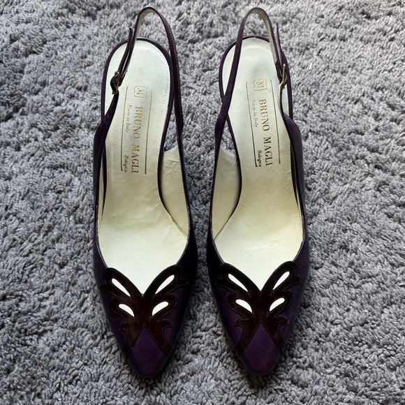 BRUNO MAGLI VINTAGE Leather Italian Designer Purple Slingback Kitten Heels | 7.5 - Picture 4 of 9